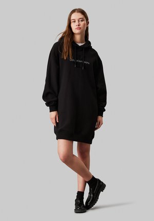 Calvin Klein Jeans MONOLOGO HOODIE DRESS - Vestito casual - ck black