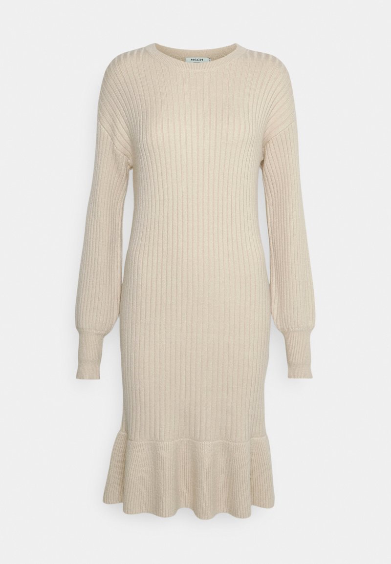 Damen Freizeitkleider | Moss Copenhagen VESLA FLOUNCE DRESS Strickkleid oatmeal/beige - IH29117 Damen Freizeitkleider | Moss Copenhagen VESLA FLOUNCE DRESS Strickkleid oatmeal/beige - IH29117