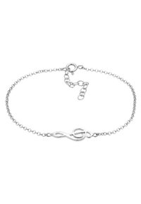 Pulsera de cadena de plata con diseño de símbolo de infinito, con cierre de langosta y longitud ajustable mediante un extensor de cadena.