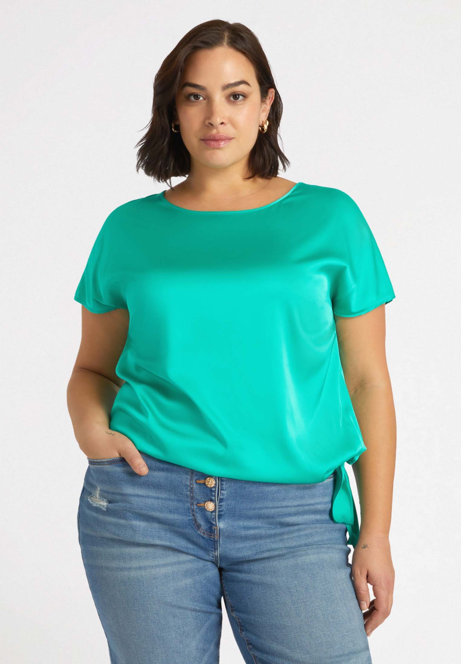 T Shirt Jeans Verde Acqua Fiorella Rubino CON NODO Blouse Verde