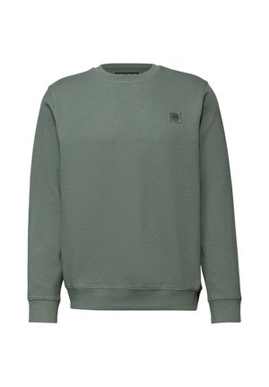 Zielona teksturowana bluza z okrągłym dekoltem, ściągaczami na rękawach i u dołu. Na piersi znajduje się mała naszywka z logo. Wykonana z miękkiego, oddychającego materiału.