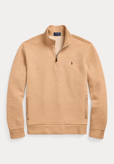 Polo Ralph Lauren DOUBLE-KNIT QUARTER-ZIP PULLOVER - Hosszú ujjú felső - classic camel heather
