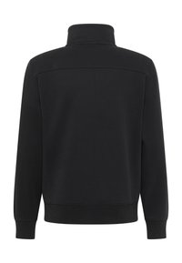 Felpa nera con colletto alto e maniche lunghe. Materiale morbido, design minimalista e polsini e orlo elasticizzati. Nessun motivo visibile.