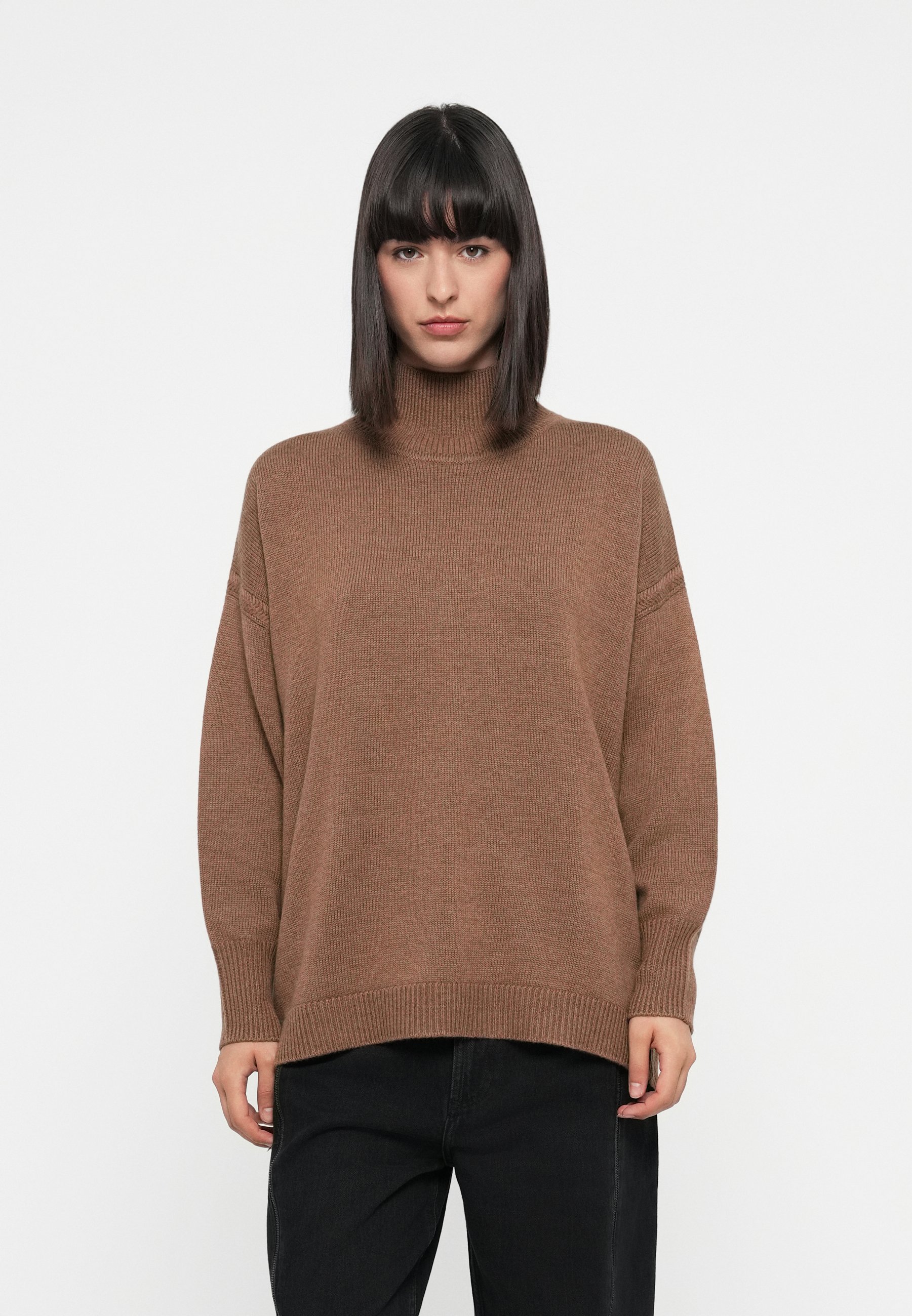 Gebreide Trui Roestbruine Coltrui Dames Repeat SWEATER Trui Camel