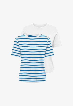 ONLY Tall, ONLHAPPY LIFE S/S TOP CS 2 PACK JRS TLL - Majica kratkih rukava s printom - bright white pack:bright white stripes (campanula)