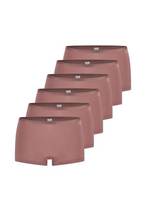 Sæt bestående af seks brune bomulds boxershorts med en glat tekstur, elastisk talje og klassisk snit. Hver par har et minimalistisk branding.