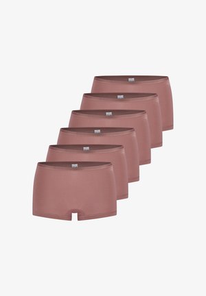 Set di sei boxer in cotone marrone con una texture liscia, fascia elastica in vita e un taglio classico. Ogni paio presenta un branding minimale.