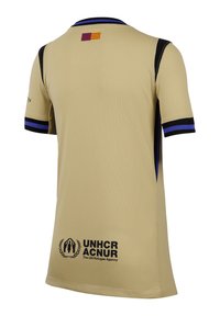 Barna sportmez, légáteresztő anyagból, fekete és kék díszítéssel, rövid ujjal, az UNHCR logójával az alsó elején.