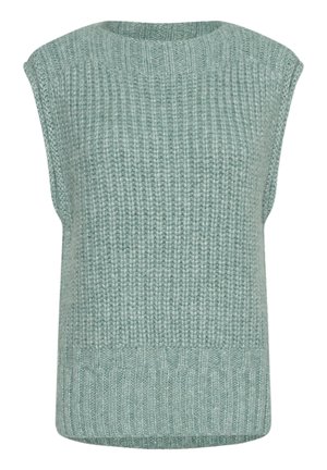 Maglione senza maniche azzurro chiaro a maglia con colletto a girocollo a coste, motivo testurizzato e taglio dritto. Tessuto morbido con una vestibilità comoda.