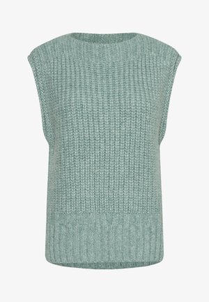 Maglione senza maniche azzurro chiaro a maglia con colletto a girocollo a coste, motivo testurizzato e taglio dritto. Tessuto morbido con una vestibilità comoda.