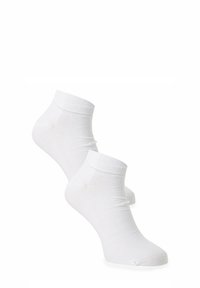 Weiße Knöchelsocken aus einem glatten, leichten Stoff. Mit einem gerippten Bündchen und nahtlosem Zehenbereich für maximalen Komfort.