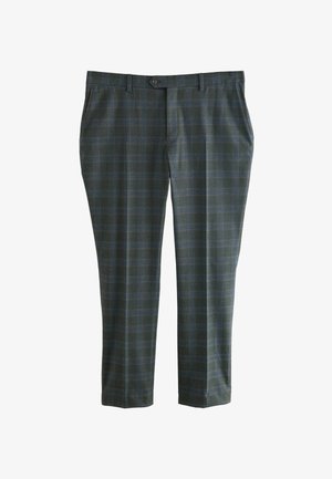 Gevlochten broek in donker groen met blauwe en grijze accenten. Ontworpen met een rechte pasvorm en een klassieke knoopsluiting in de taille.