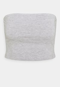 Šedý bezšvový bandeau top z měkké, elastické látky. Má rovný výstřih a přiléhavý střih pro hladkou siluetu.