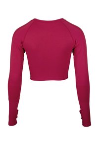 Langsleeve, cropped sporttop in felroze. Gemaakt van gladde stof met gestructureerde meshaccenten op de mouwen.