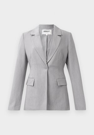 Grå blazer lavet af tekstureret stof, med en notch krave, enkelt knaplukning og to frontlommer. Klassisk skræddersyet design.