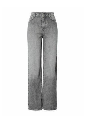 Grå vida jeans i ett blekt denimmaterial, med hög midja, framfickor och rak passform ner till fållen.