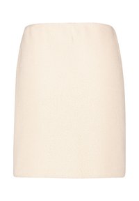 Gonna mini color crema realizzata in tessuto testurizzato, caratterizzata da un design semplice con una vita liscia e senza chiusure o decorazioni visibili.