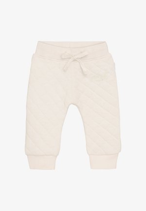 Crème gekwiltte sweatpants met een geribde tailleband en boorden. Bevat een bijpassend trekkoord en een subtiele geborduurde logo-detail.