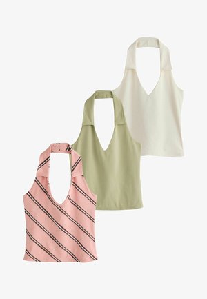 Next, REGULAR FIT - HALTER NECK TOPS 3 PACK . - Top - green stripe ecru