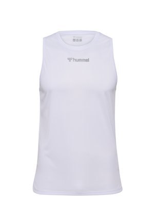 Hvid ærmeløs atletisk top lavet af letvægtsstof. Har en rundt halsudskæring og "hummel" logoet i sølv på brystet.