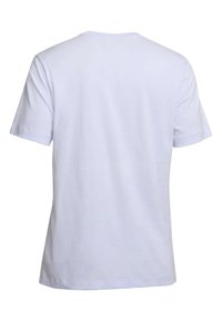 Camiseta de manga corta blanca, hecha de algodón. Diseño de cuello redondo, textura suave y corte recto en el dobladillo. Sin decoraciones visibles.