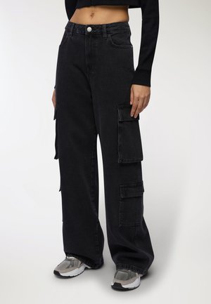 CON TASCHE MULTIPLE - Pantaloni cargo - nero denim