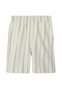 Krämbelagda shorts med vertikala beige ränder, elastisk midjeband och sidofickor. Tillverkade av mjukt, lättviktigt tyg.