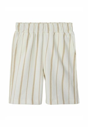 Shorts de couleur crème avec des rayures verticales beiges, taille élastique et poches latérales. Fabriqué en tissu doux et léger.