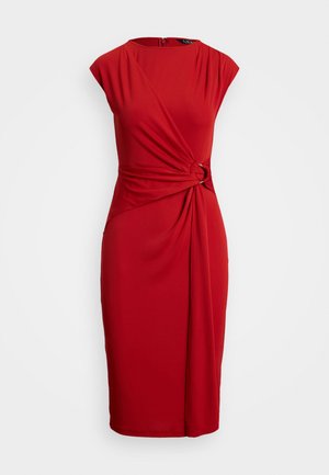 Lauren Ralph Lauren RING TRIM JERSEY CAP SLEEVE DRESS - Cocktailjurk - madison red