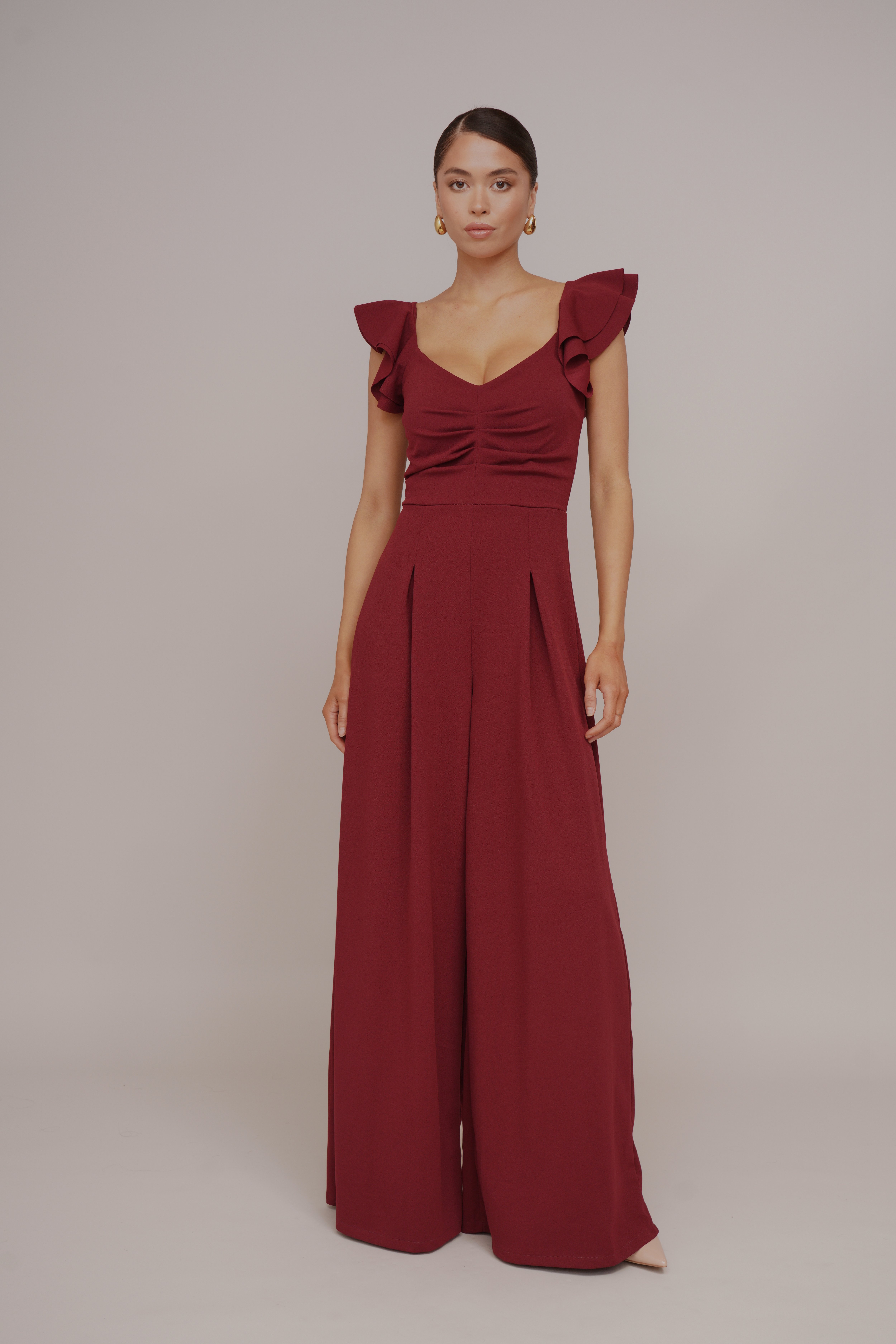 【WOOHWA】FRILL. GOLGE PT WAL G TALL FRILL SLEEVE - Jumpsuit - wine/bordeaux - Zalando