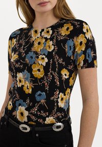 Lauren Ralph Lauren FLORAL COTTON BLEND SHORT SLEEVE JUMPER - Marškinėliai su spaudiniu - black/multi