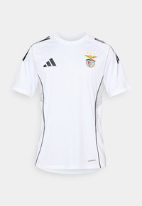 Fehér sportmez fekete részletekkel, rövid ujjú, kerek nyakú, és hímzett logóval. Könnyű, lélegző anyagból készült, oldalsó panelek találhatók rajta.