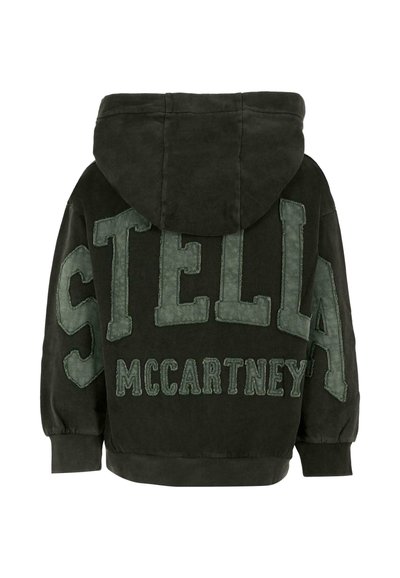 Felpa con cappuccio di colore scuro, caratterizzata da una grande scritta ricamata "STELLA McCARTNEY" sul retro. Realizzata in un tessuto morbido con orlo e polsini a coste.