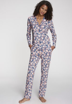 Nachtwäsche Hose - blau-rosa-geblümt