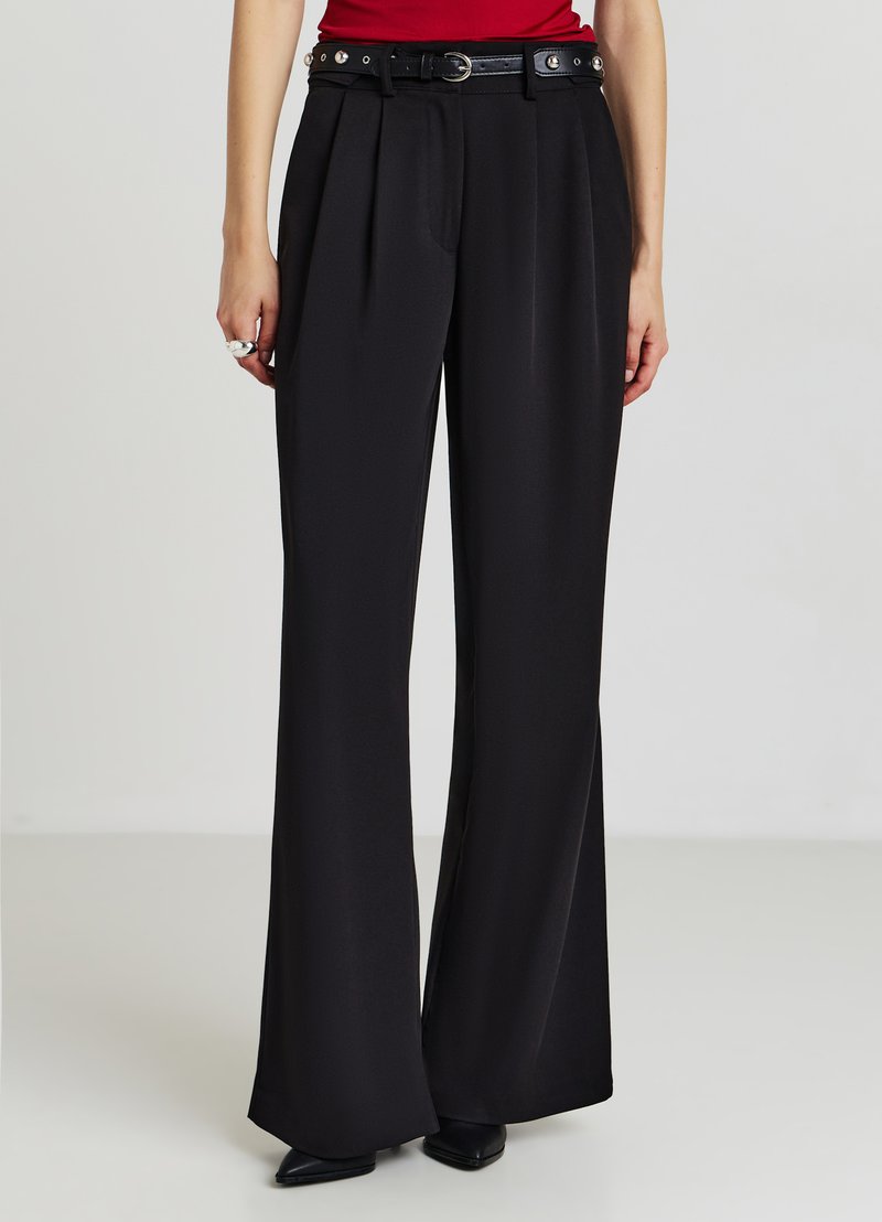 Calliope WIDE LEG CON ALAMARI - Stoffhose - ultrablack