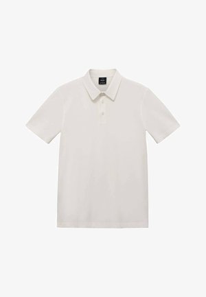 Weißes Poloshirt aus Baumwolle. Verfügt über einen klassischen Kragen, eine Drei-Knopf-Leiste und kurze Ärmel. Glatte Textur mit dezenten Nähten.