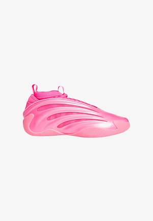 Svijetlo ružičasti futuristički sneaker s glatkim, aerodinamičkim uzorcima, trakom za povlačenje na ovratniku i teksturiranom gumenom potplatu prikazan iz bočnog pogleda.