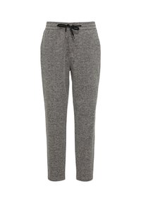 Grau karierte Hosen im Hahnentritt-Muster mit schwarzem Kordelzug. Schmal zulaufende Beine, elastischer Bund und weicher, strukturierter Stoff. Eignen sich gut für die Freizeit.