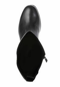 Stivale alla caviglia in pelle nera, punta rotonda, superficie liscia, chiusura con zip interna e bordo superiore leggermente curvato.