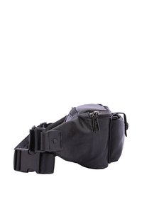 Borsa a tracolla nera realizzata in materiale sintetico testurizzato, con chiusura a zip, tracolla regolabile e design minimalista.