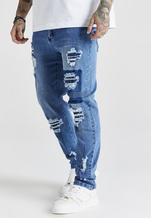 PATCH WORK DISTRESSED - Džíny Slim Fit - washed blue