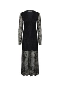 Mustmust nondiga, pikkade varrukatega ja V-kaelusega. Omab keerukaid lillemustreid ja lainelist alt. Läbipaistev materjal kogu ulatuses.