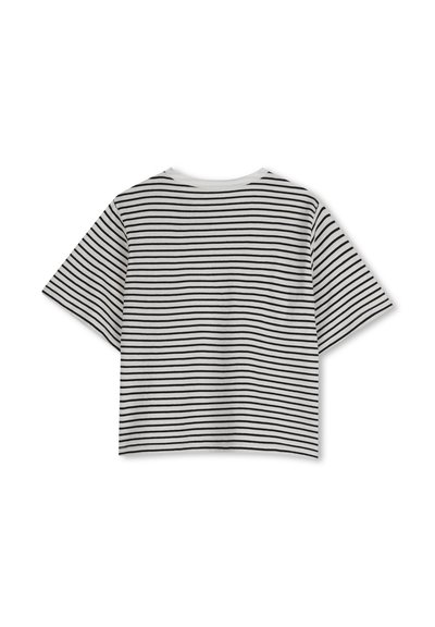 Μπλούζα cropped με μαύρες και λευκές ρίγες και κοντά μανίκια. Κατασκευασμένη από μαλακό ύφασμα. Διαθέτει στρογγυλή λαιμόκοψη. Κάθετες ρίγες στην πλάτη.