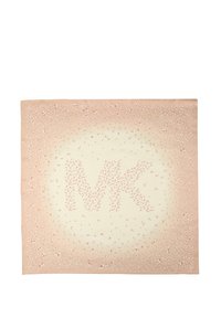 Firkantet silkeslørd med en gradient fra blød fersken til fløde, prydet med et blomstermønster og "MK" logoet i centrum.