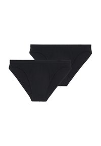 Zwei Paare schwarzer Baumwollslips mit glatter Textur, elastischem Bund und einem schlichten Design ohne sichtbare Logos oder Muster.