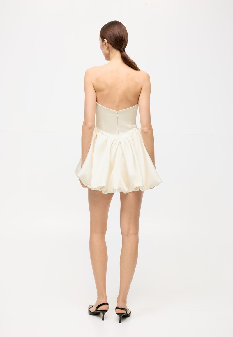 sachin and babi light blue dress House of CB Rhoda champagne satin bustier Bardot