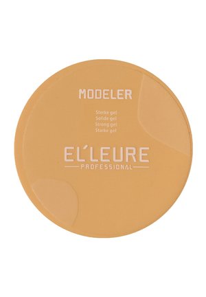Round beige container labeled "Modeler Strong Gel" by El'Leure Professional for hair styling.