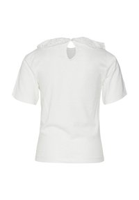 T-shirt bianco a maniche corte con collare rifinito in pizzo e apertura a chiave sul retro. Realizzato in cotone con una consistenza liscia.