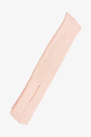 Knit leg warmer in soft pink, featuring ribbed texture. Measures approximately 80 cm long, with a stretchy, snug fit for warmth.