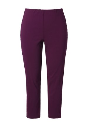 Lila, dehnbare Stoffhosen mit geradem Beinschnitt und elastischem Bund. Glatte Textur, keine sichtbaren Muster oder Hardwaredetails.